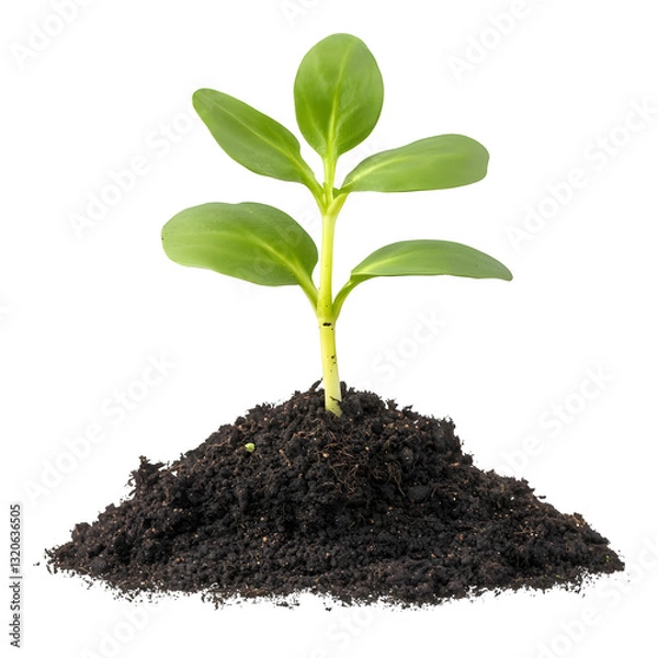 Fototapeta Closeup of a vibrant fresh green young plant sprout or seedling growing in a small mound of organic soil floating on a transparent background  Depicting the concept of new life growth sustainability