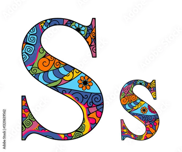 Fototapeta Vector image letter of the English alphabet with colorful vintage hand drawn pattern isolated on transparent background