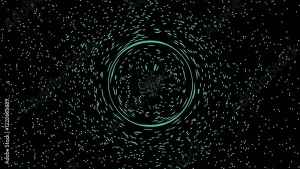 Fototapeta Stunning Cosmic Scene Featuring a Dark Black Hole Surrounded by a Brilliant Blue Accretion Disk and a Distant Planet Against a Starry Background