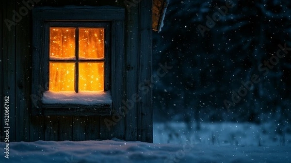 Fototapeta Winter Cabin Window Lights