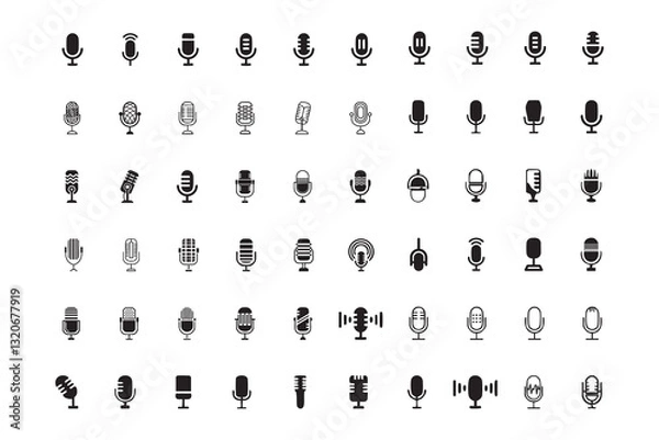 Obraz Clean and minimalist microphone icon in vector EPS format, designed for audio, sound, and music-related projects. 