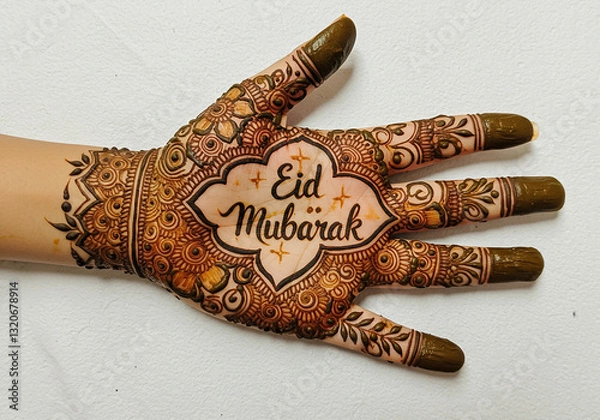 Fototapeta Eid Mubarak Henna Design on Hand