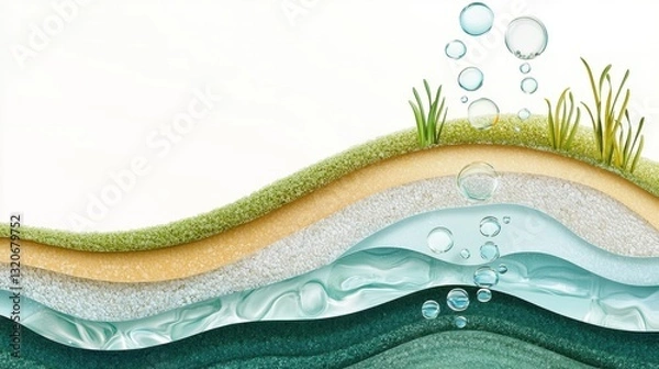 Fototapeta Bubbles rising in clear water nature scene artistic design calmness