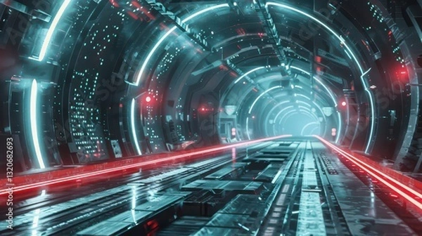 Fototapeta A futuristic digital highway with neon light trails