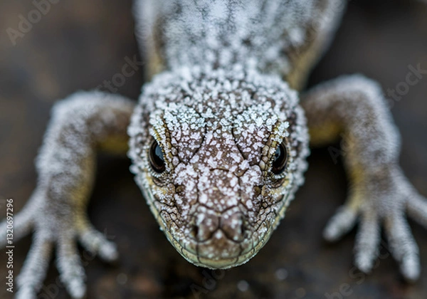 Fototapeta Lizard Face Looking Down with Skin Close-up