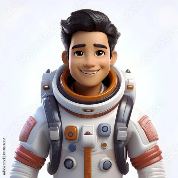 Fototapeta A Cheerful Young Astronaut, Ready For Space Adventure, Beams With Excitement In A Vibrant 3d Illustration