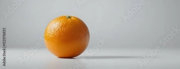 Fototapeta Photo A Bright Orange Orange Placed On A Clean White Surface With A White Background. The Lighting Is Soft And Even, Highlighting The Texture Of The Orange Peel.