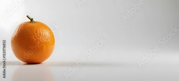 Fototapeta Photo A Bright Orange Orange Placed On A Clean White Surface With A White Background. The Lighting Is Soft And Even, Highlighting The Texture Of The Orange Peel.