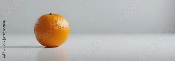 Fototapeta Photo A Bright Orange Orange Placed On A Clean White Surface With A White Background. The Lighting Is Soft And Even, Highlighting The Texture Of The Orange Peel.