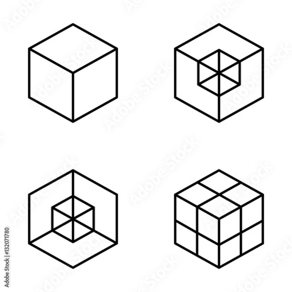 Fototapeta zestaw geometrycznej kostki. Projekt graficzny mody. Ilustracja wektorowa Projekt tła. Złudzenie optyczne 3D. Nowoczesny stylowy streszczenie tekstura. Szablon do druku, tekstyliów, pakowania i dekoracji