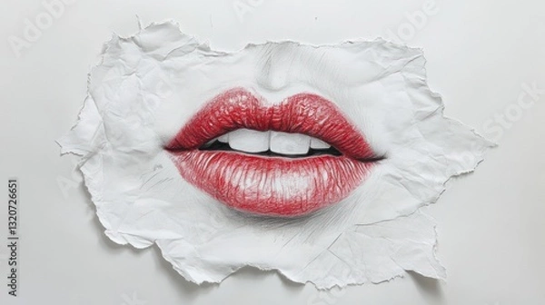 Fototapeta Expressive red lips drawing on textured paper with creative presentation