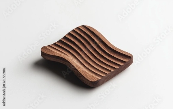 Fototapeta Brown Carved Wooden Object with Textured Surface on White Background