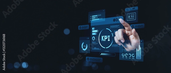 Obraz Hand interacting with KPI dashboard interface.