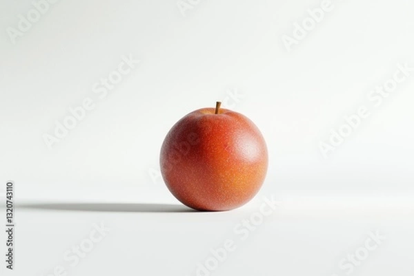 Fototapeta Vivid Close Up Shot of a Single Red Plum with Natural Stem on Simple White Background Studio Still Life