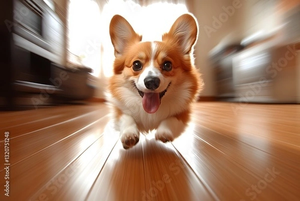 Obraz Energetic Corgi in Action – A Leap of Pure Joy