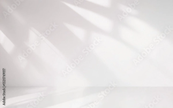 Obraz Minimal abstract light gray background for product presentation. Soft shadow and light from windows on white wall.