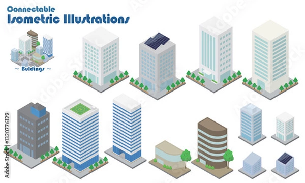 Fototapeta つながる！アイソメイラスト【オフィスビル】
ユニットをつなげて地図や街並みを作成できる、ジョイント式のアイソメイラストです。
道路や他の建物、人物など、「つながる！アイソメイラスト」シリーズのユニットと組み合わせて街並みを作成しよう。

各ユニットのコーナー部分を基準に組み合わせてください。必要に応じて、配置したユニット同士の前面/背面設定を調整してください。