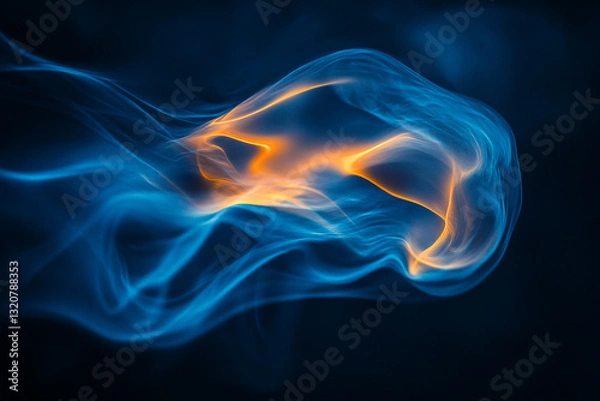 Fototapeta Abstract blue and orange smoke wave design background image art fire dark curl light fluid swirl