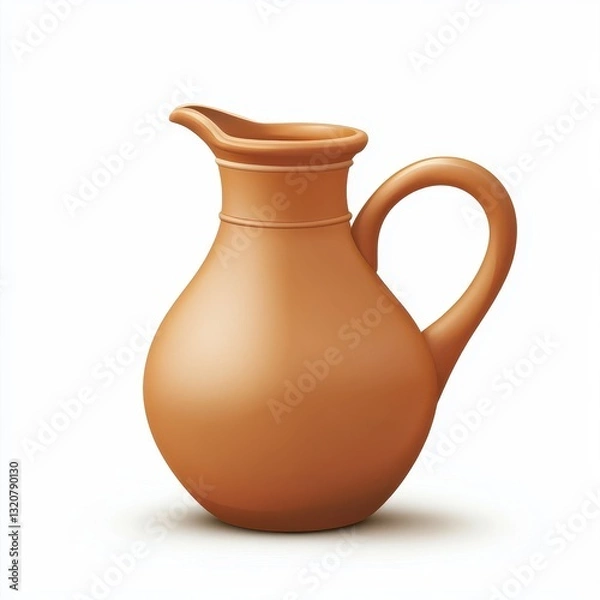 Fototapeta Clay pitcher with a wide spout, isolated on clear white background