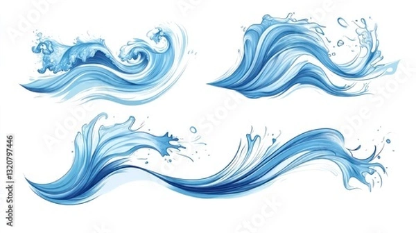 Fototapeta Abstract water splashes and waves. Digital art, creative design, graphic illustration.  Possible use in advertising, branding, or web design