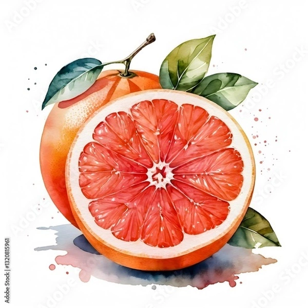 Obraz Fresh citrus grapefruit with green leaves, a juicy and healthy fruit