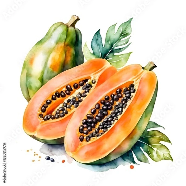 Obraz Ripe papaya slice isolated on white, a sweet tropical fruit