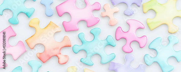 Fototapeta Colorful interlocking puzzle pieces with watercolor texture create playful and vibrant background. Perfect for creative projects and designs