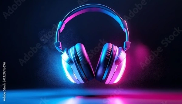 Fototapeta A vibrant image of headphones illuminated by colorful lighting, creating a modern and tech-savvy aesthetic.