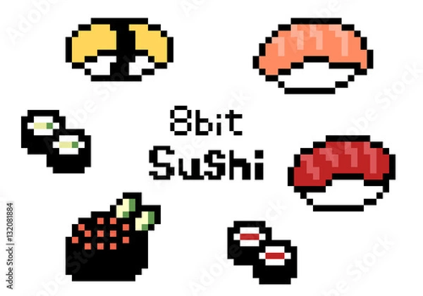 Obraz 8bitなお寿司アイコン　セット素材　白背景・ベクター