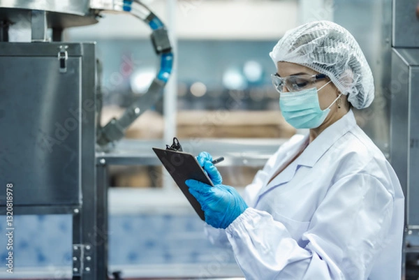 Obraz Industry inspector team working, QC staff work checking machine operation for safety and hygiene