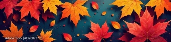 Fototapeta Vibrant stylized autumn leaves, swirling pattern, nature, fall