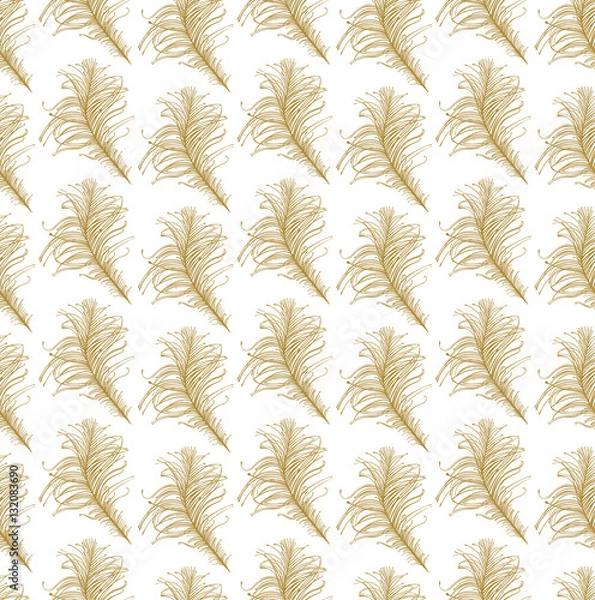 Fototapeta Seamless pattern golden feathers. Vector template.