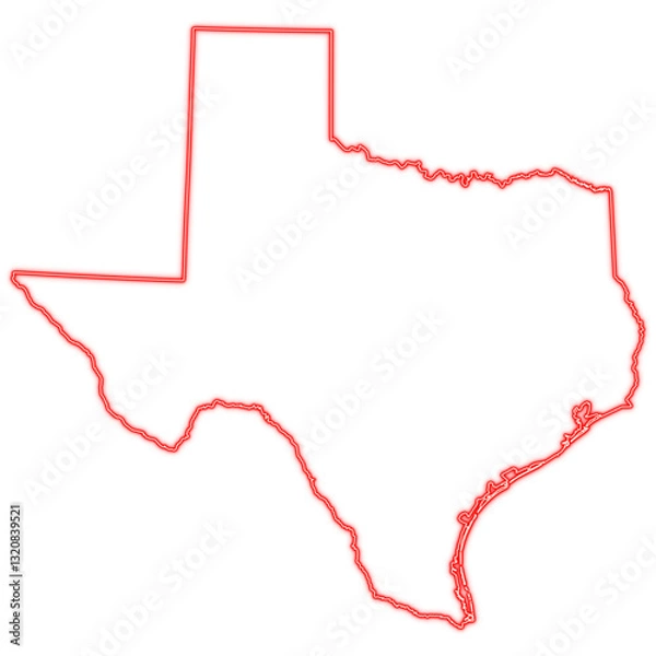 Obraz Neon red Texas state outline map on transparent background