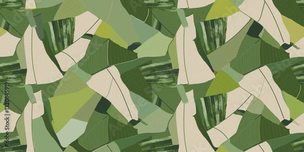 Obraz Modern abstract botanical print. Hand drawn leaves collage contemporary seamless pattern. 