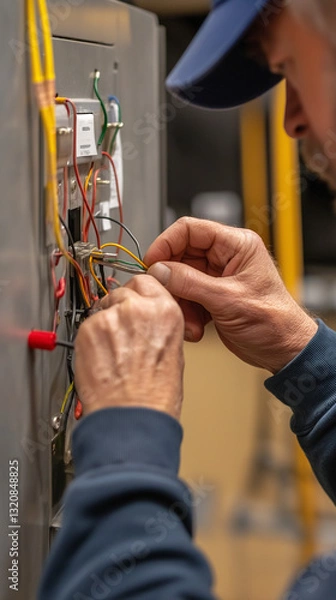 Fototapeta Electrician working on industrial power panel