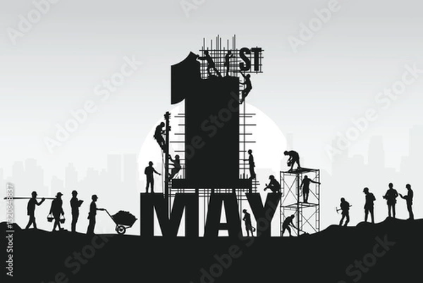 Fototapeta Construction vector background, Worker in a building site, Labour day background.