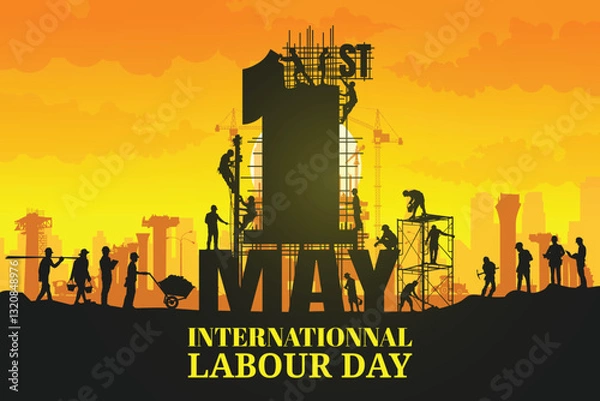 Obraz Construction vector background, Worker in a building site, Labour day background.