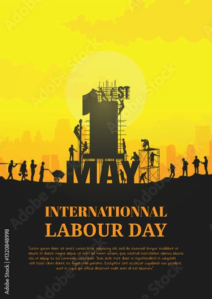 Fototapeta Construction vector background, Worker in a building site, Labour day background.