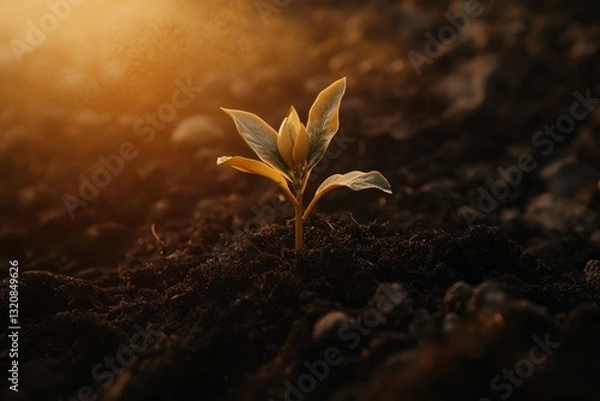 Fototapeta a plant growing from a tiny seed, gradually sprouting through the soil, reaching upward with determination 
