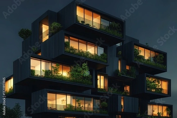 Fototapeta This sublime stock image features an eco-friendly green building that boasts a vertical garden design, promoting sustainability