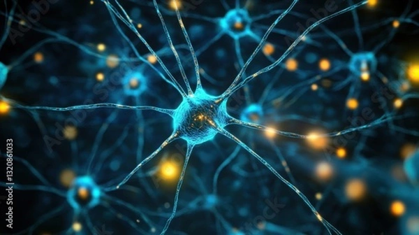 Obraz Microscopic View of Neuron Network Neural Connections Brain Cells Synapses Neurological Science