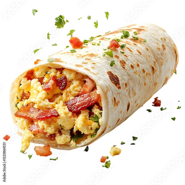 Fototapeta A Hearty Breakfast Burrito with Scrambled Eggs and Bacon Isolated on Transparent Background