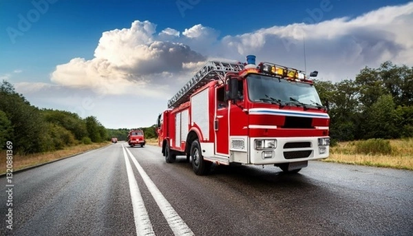 Fototapeta fire truck on the way to the scene of a accident