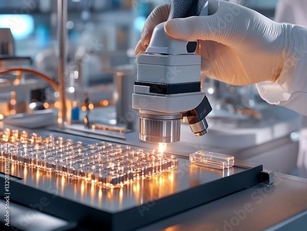 Fototapeta Cybernetic implants being bonded by a liquid adhesive in a sterile lab