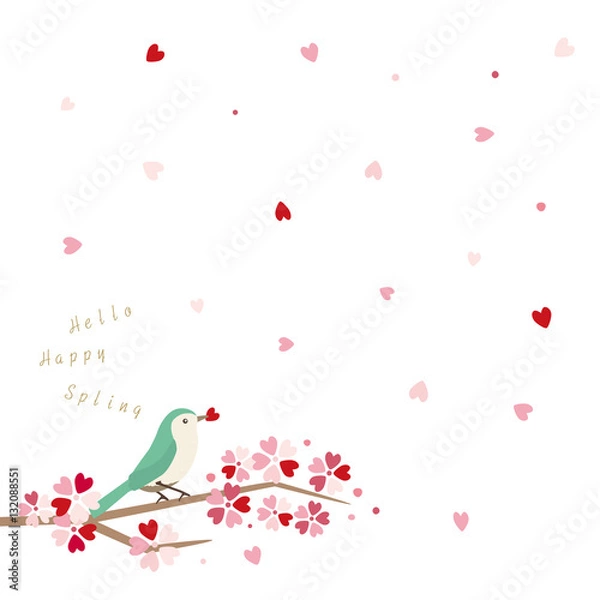 Fototapeta 小鳥とハートのイラスト