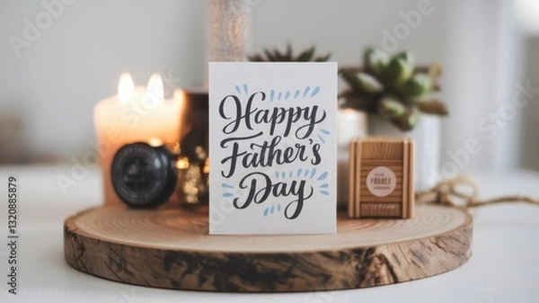 Fototapeta Happy Father's Day Card with Candles and Succulents