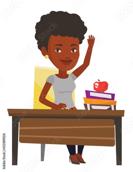 Fototapeta Student raising hand in class for an answer.