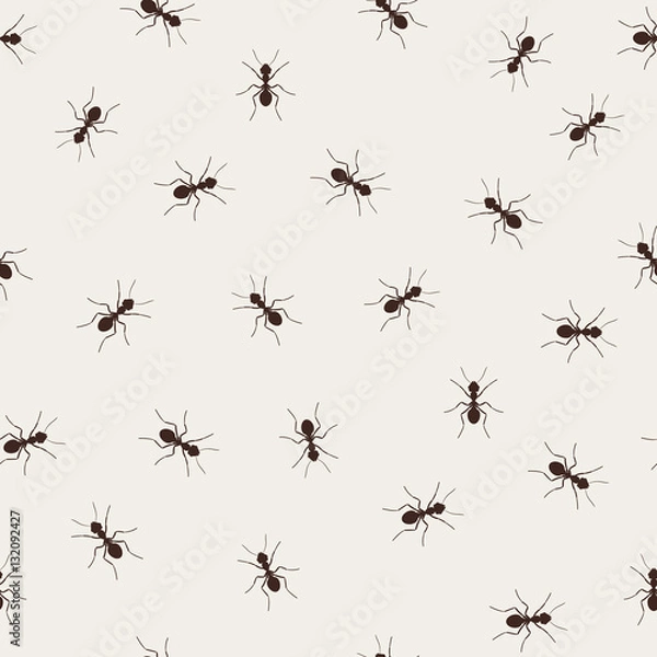 Fototapeta Ant monochromic pattern vector illustration. Black little ants on light background