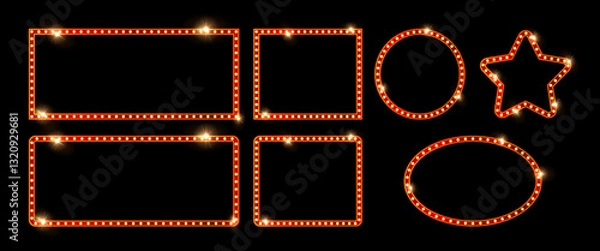 Fototapeta Retro Neon Marquee Billboard Vector: Circle, Square, Rectangle and Star Shapes with Glowing Bulbs for Carnival, Casino and Broadway Decoration.