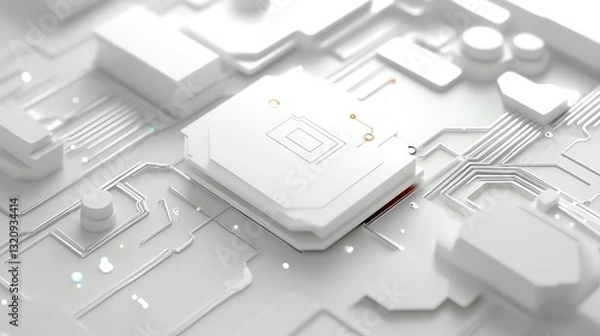 Fototapeta Close-up of White Circuit Board with Processor for Technology Concept